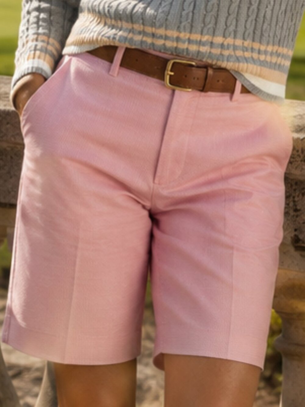 NWOT! Ralph Lauren Bermuda Shorts Flat Front Pink/White Pinstripe Cotton